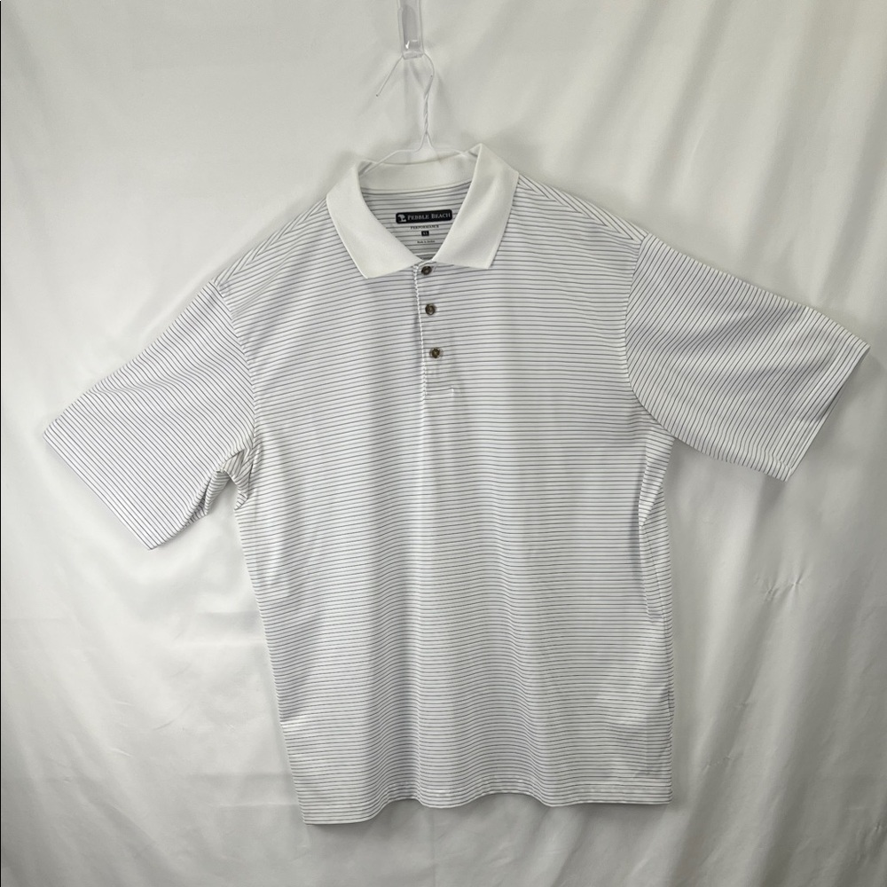 Pebble Beach - Men’s Golf Shirt - XL - Performance - White (blue / black stripe)